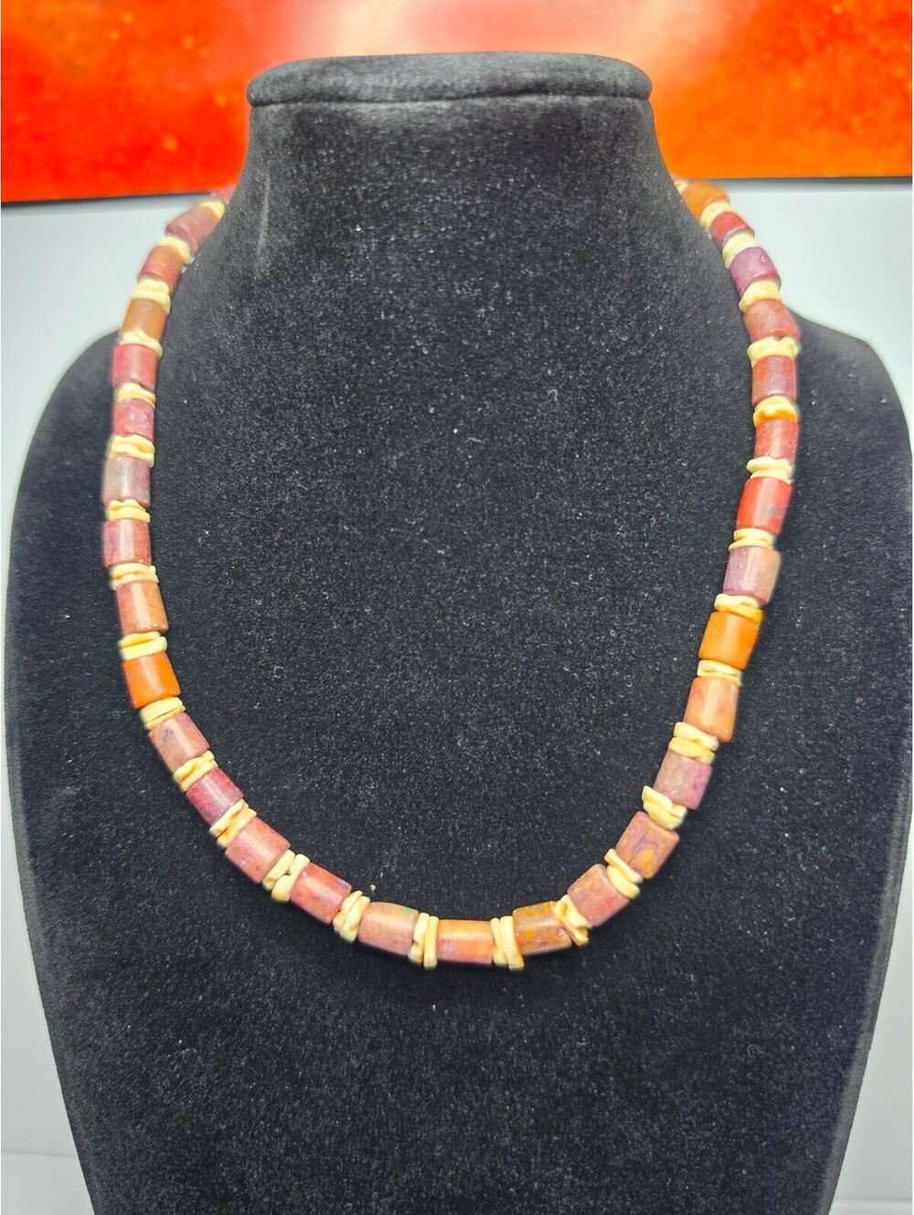 Vintage Spiny Oyster Cylinder Barrel Strand Necklace 16"